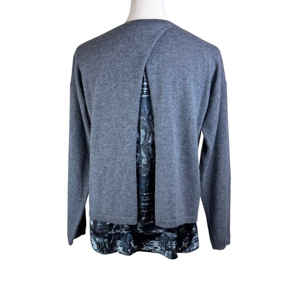Guido Lombardi Gray Merino Wool Knit Silk Satin Flyaway Back Twofer Sweater - Picture 3 of 12